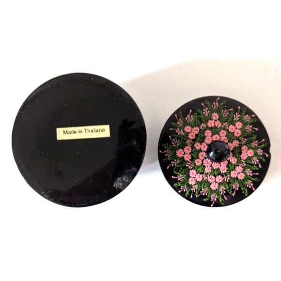 Lot Of 3 Vintage Wooden Mini Trinket Boxes Handmade Laquered Black Floral Orient - Picture 4 of 12